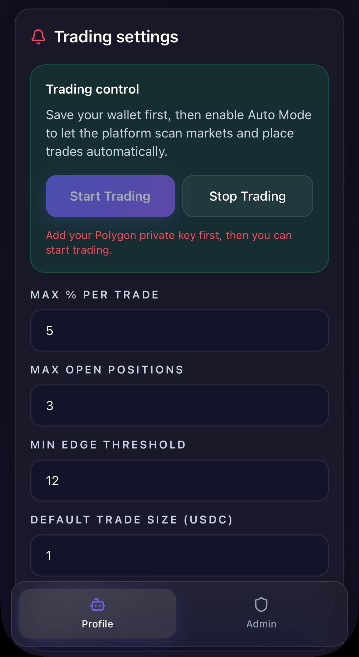 Polymarket Trading Bot НАСТРОЙКИ